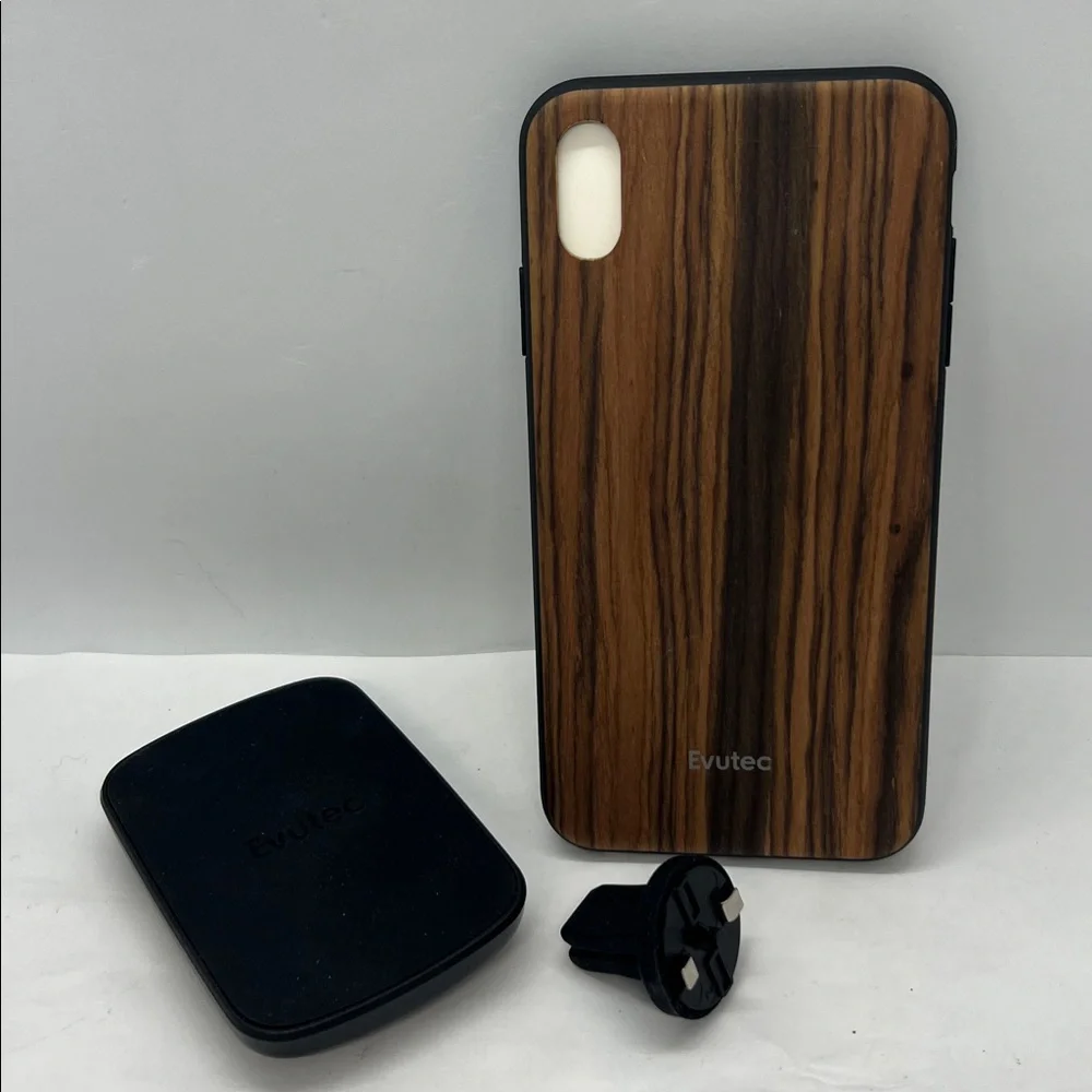 Evutec AER Burmese Rosewood Case & AFIX+ Magnetic Car Vent Mount iPhone XS Max